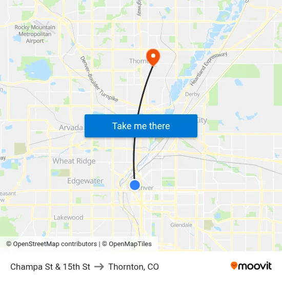 Champa St & 15th St to Thornton, CO map