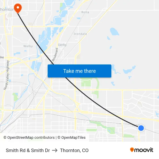 Smith Rd & Smith Dr to Thornton, CO map