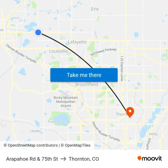 Arapahoe Rd & 75th St to Thornton, CO map