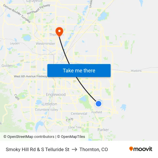 Smoky Hill Rd & S Telluride St to Thornton, CO map
