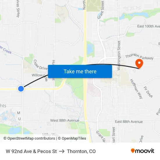 W 92nd Ave & Pecos St to Thornton, CO map