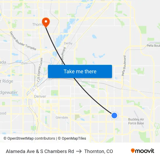 Alameda Ave & S Chambers Rd to Thornton, CO map