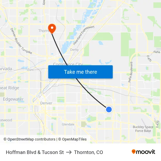 Hoffman Blvd & Tucson St to Thornton, CO map
