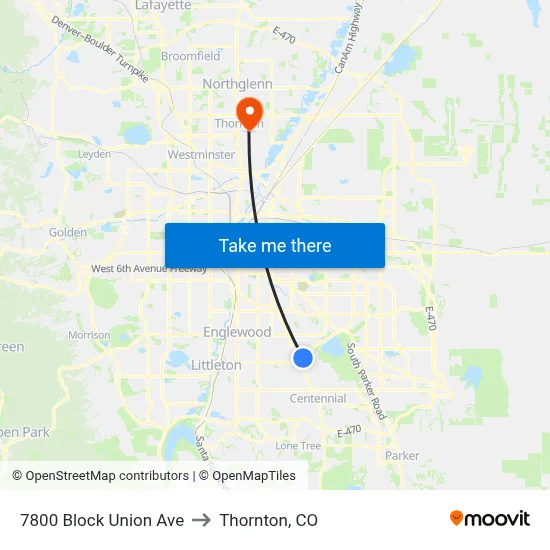 7800 Block Union Ave to Thornton, CO map