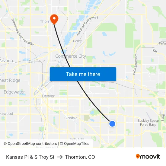 Kansas Pl & S Troy St to Thornton, CO map