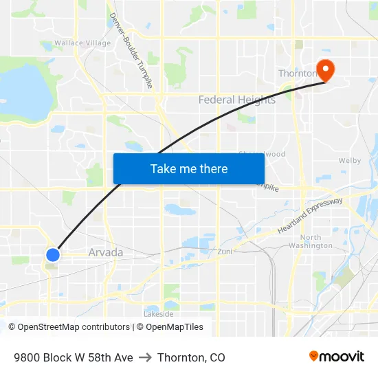9800 Block W 58th Ave to Thornton, CO map