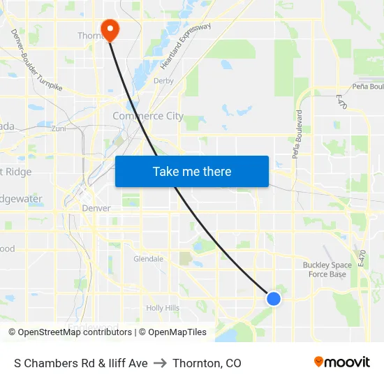 S Chambers Rd & Iliff Ave to Thornton, CO map