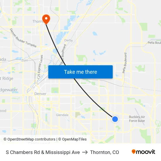 S Chambers Rd & Mississippi Ave to Thornton, CO map
