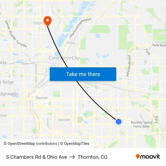S Chambers Rd & Ohio Ave to Thornton, CO map