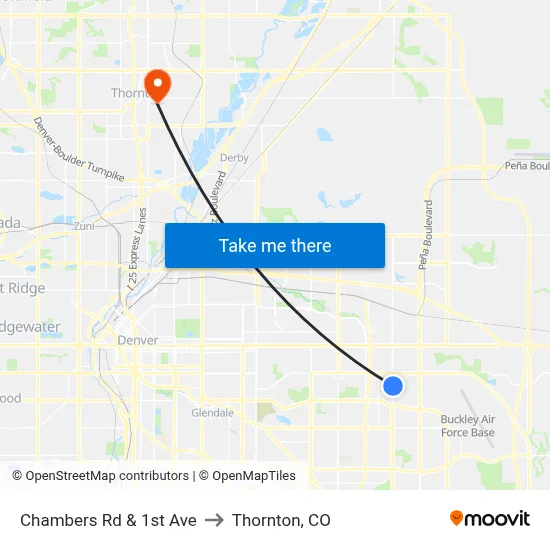 Chambers Rd & 1st Ave to Thornton, CO map