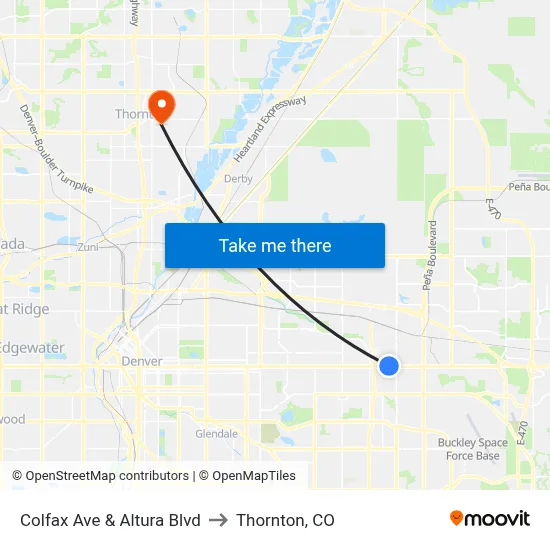Colfax Ave & Altura Blvd to Thornton, CO map