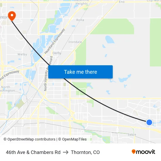46th Ave & Chambers Rd to Thornton, CO map