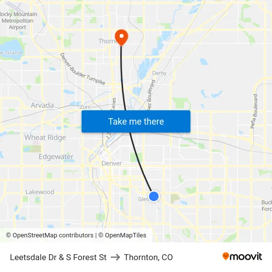 Leetsdale Dr & S Forest St to Thornton, CO map