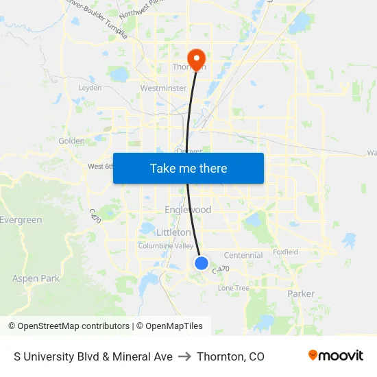 S University Blvd & Mineral Ave to Thornton, CO map