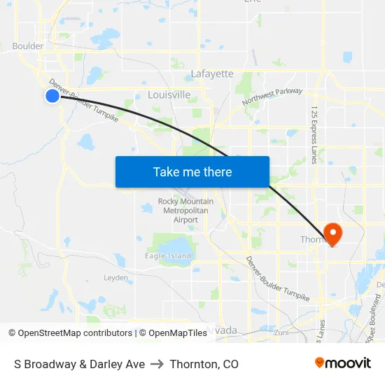 S Broadway & Darley Ave to Thornton, CO map