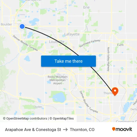 Arapahoe Ave & Conestoga St to Thornton, CO map