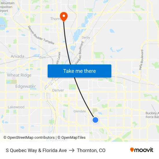 S Quebec Way & Florida Ave to Thornton, CO map