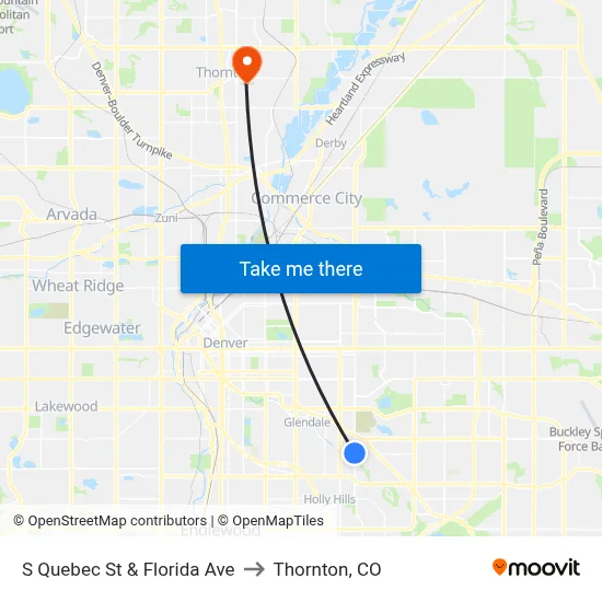 S Quebec St & Florida Ave to Thornton, CO map
