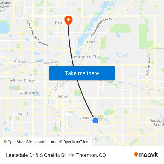 Leetsdale Dr & S Oneida St to Thornton, CO map