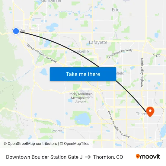 Downtown Boulder Station Gate J to Thornton, CO map