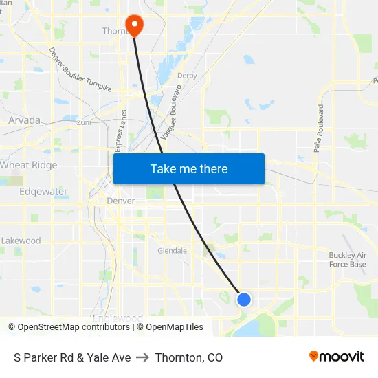 S Parker Rd & Yale Ave to Thornton, CO map