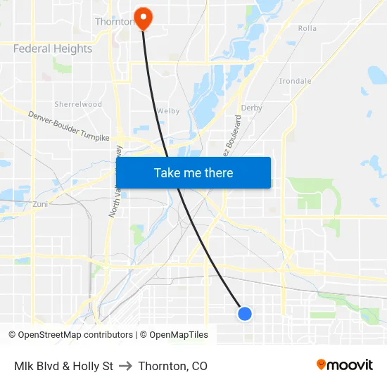 Mlk Blvd & Holly St to Thornton, CO map
