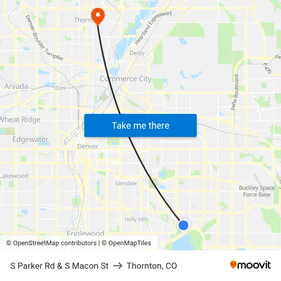 S Parker Rd & S Macon St to Thornton, CO map