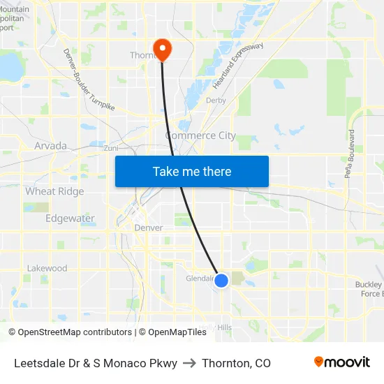 Leetsdale Dr & S Monaco Pkwy to Thornton, CO map