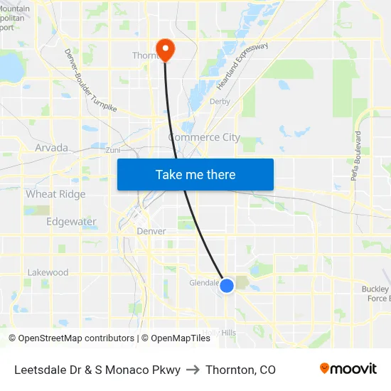 Leetsdale Dr & S Monaco Pkwy to Thornton, CO map