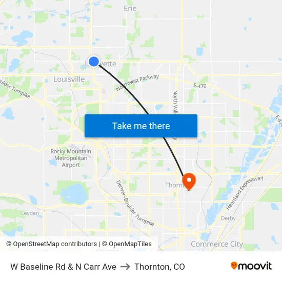 W Baseline Rd & N Carr Ave to Thornton, CO map