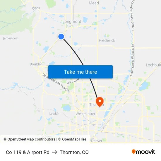Co 119 & Airport Rd to Thornton, CO map