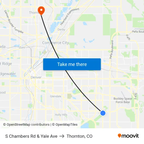 S Chambers Rd & Yale Ave to Thornton, CO map