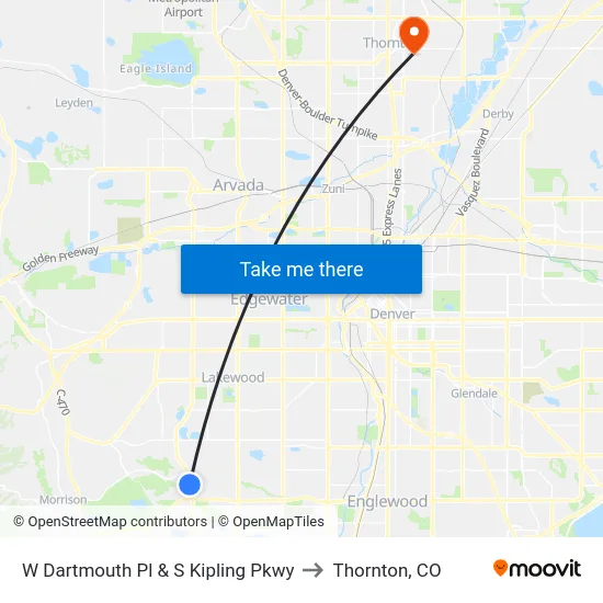 W Dartmouth Pl & S Kipling Pkwy to Thornton, CO map