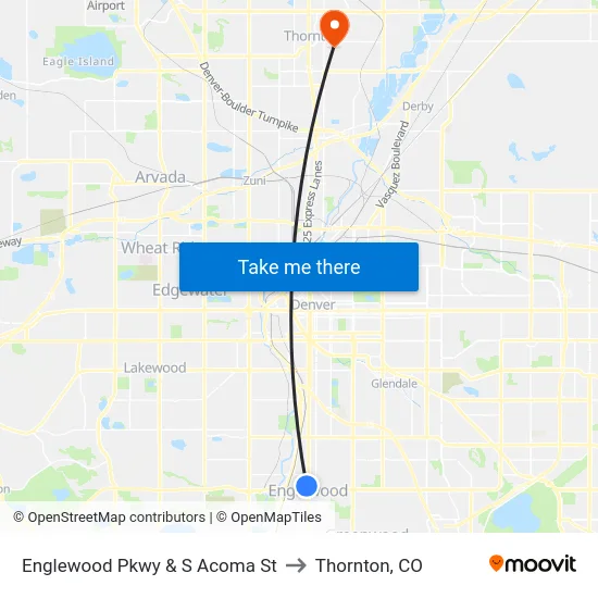 Englewood Pkwy & S Acoma St to Thornton, CO map