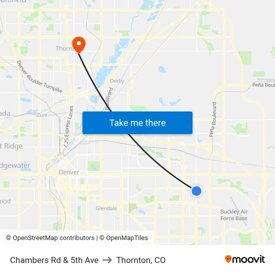 Chambers Rd & 5th Ave to Thornton, CO map