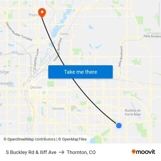 S Buckley Rd & Iliff Ave to Thornton, CO map