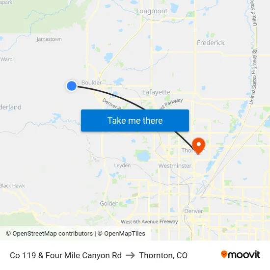 Co 119 & Four Mile Canyon Rd to Thornton, CO map