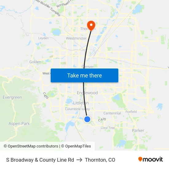 S Broadway & County Line Rd to Thornton, CO map