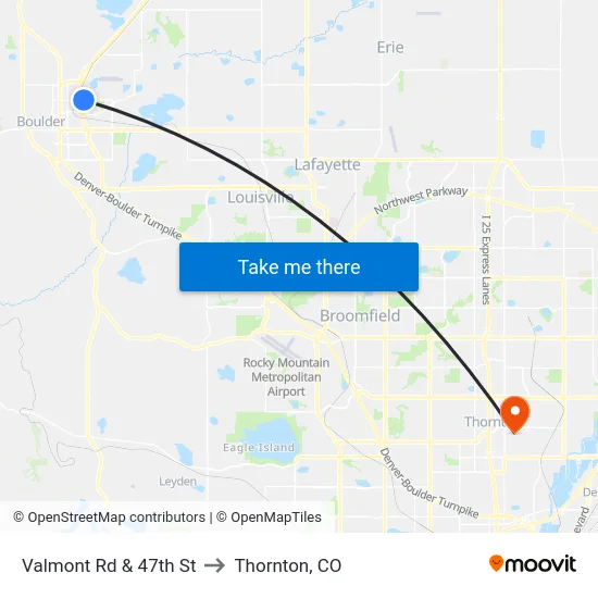 Valmont Rd & 47th St to Thornton, CO map