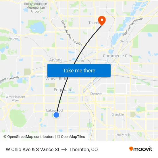 W Ohio Ave & S Vance St to Thornton, CO map