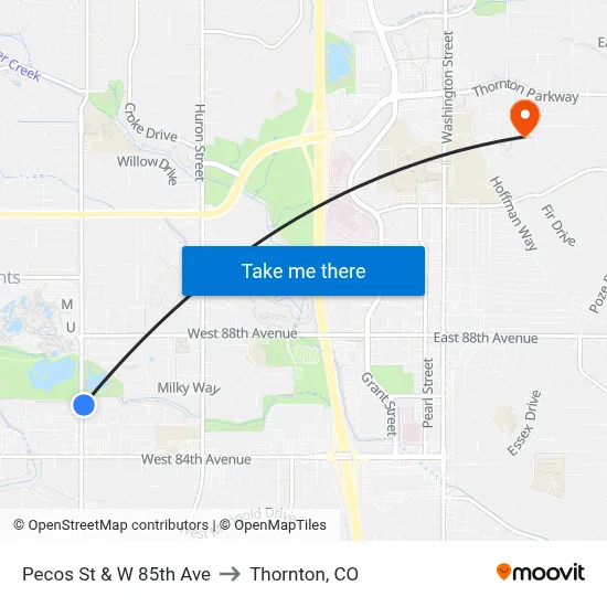 Pecos St & W 85th Ave to Thornton, CO map