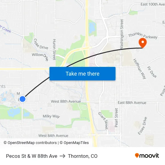 Pecos St & W 88th Ave to Thornton, CO map