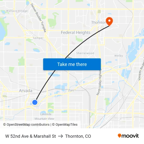 W 52nd Ave & Marshall St to Thornton, CO map