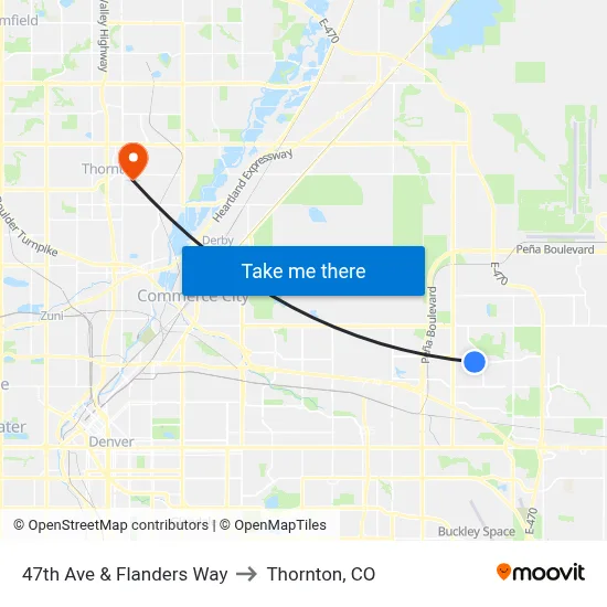 47th Ave & Flanders Way to Thornton, CO map