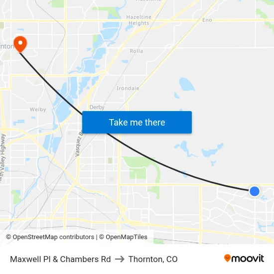 Maxwell Pl & Chambers Rd to Thornton, CO map