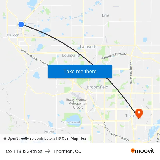 Co 119 & 34th St to Thornton, CO map