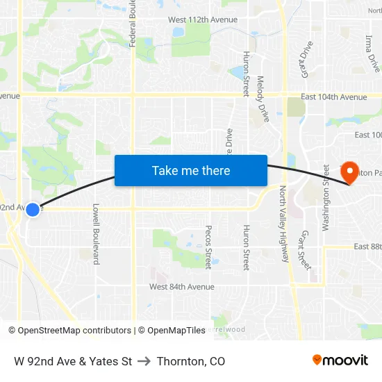 W 92nd Ave & Yates St to Thornton, CO map