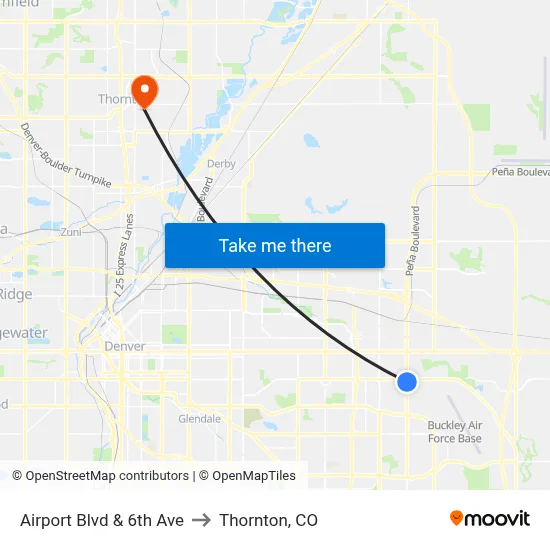 Airport Blvd & 6th Ave to Thornton, CO map