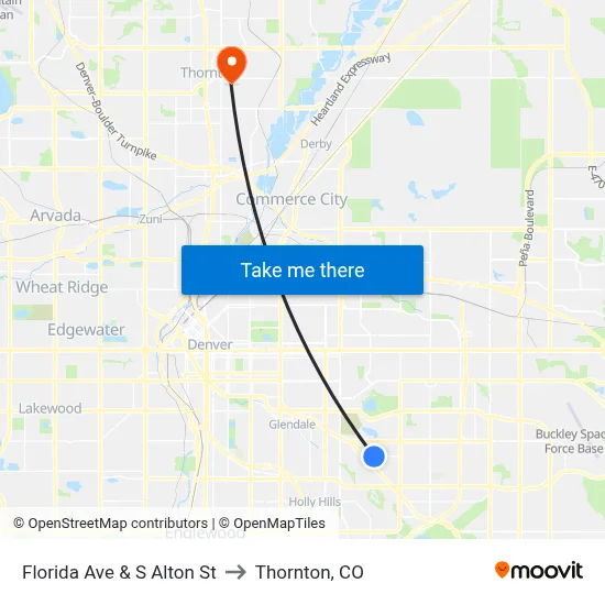 Florida Ave & S Alton St to Thornton, CO map