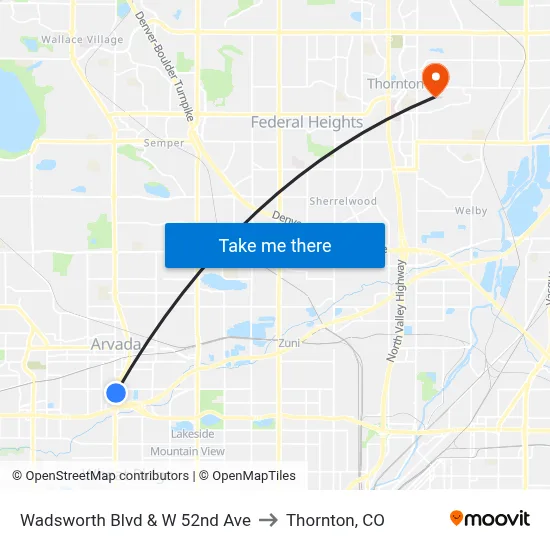 Wadsworth Blvd & W 52nd Ave to Thornton, CO map